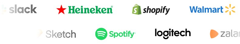 Slack, Heineken, Shopify, Walmart, Reddit, Sketch, Spotify, Logitech and Zalando logos